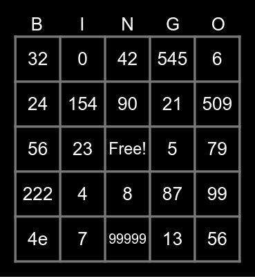 FUN NUMBER BINGO Card