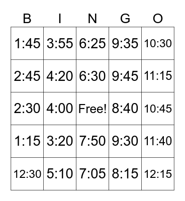 Time Bingo- digital Bingo Card