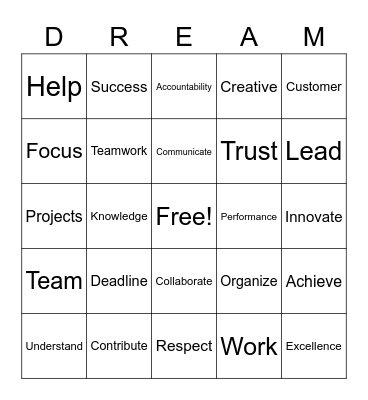 COE “Dream Team” Bingo Card