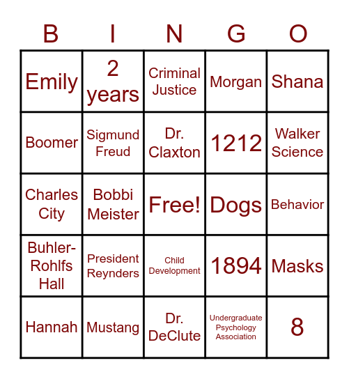 UPA BINGO Card