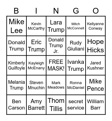Trump & Friends COVID Bingo Card