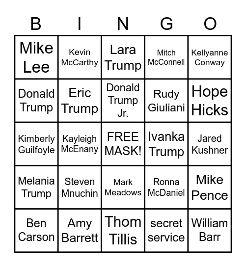 Trump & Friends COVID Bingo Card