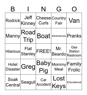 Diary of a Wimpy Kid: Long Haul Bingo Card