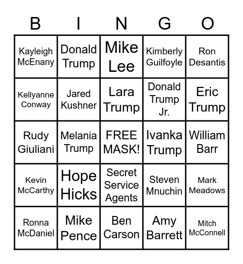 Trump & Friends COVID Bingo Card