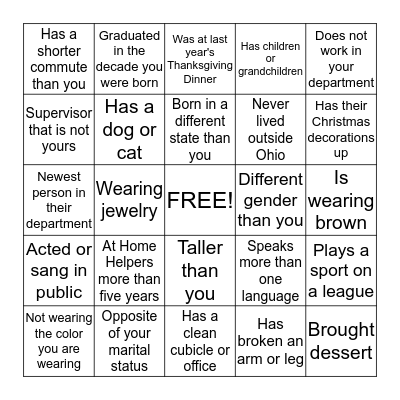 The Mole Challenge 1 Bingo Card