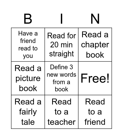 READING BINGO Card