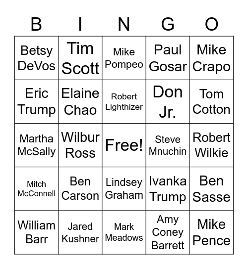 Republican Covid Bingo Card