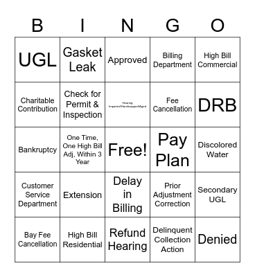 Adjustments Bingo Card