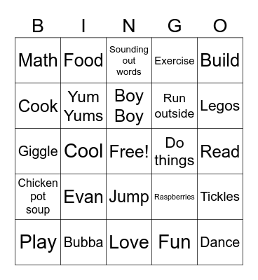 Daddy Bingo Card