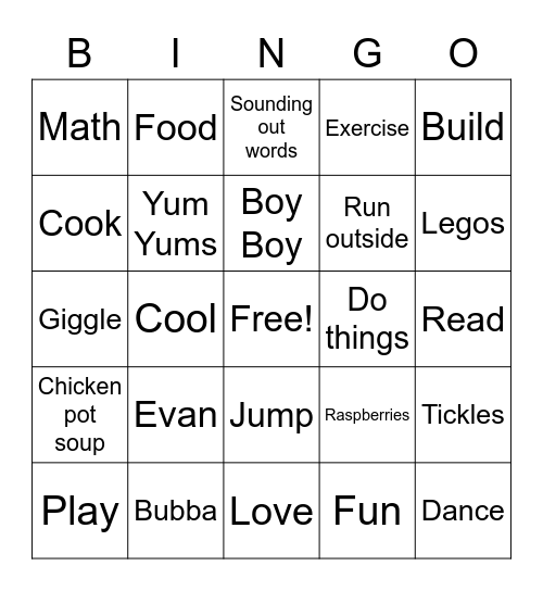 Daddy Bingo Card