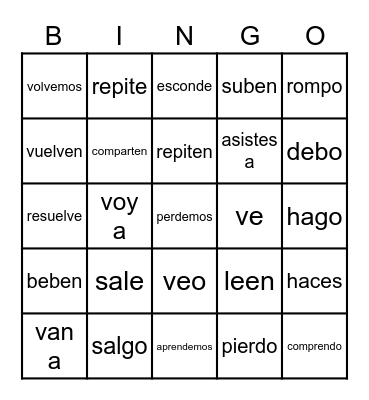 er & ir verbs conjugated Bingo Card