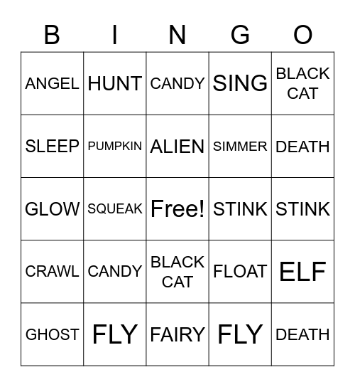 Noun & Verb Bingo Card