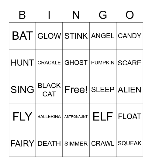 Noun & Verb Bingo Card