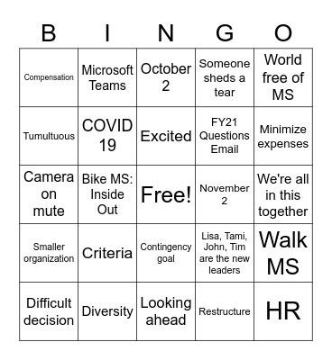 COVID Update - Oct. 5 Bingo Card