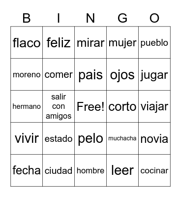 Spanish Personal ID Bingo Card