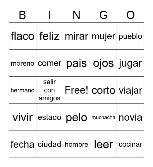 Spanish Personal ID Bingo Card