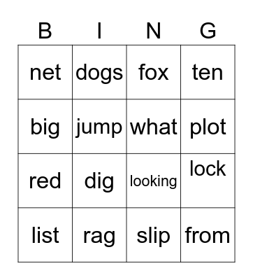 Unit 1 Phonics Skills Bingo Card