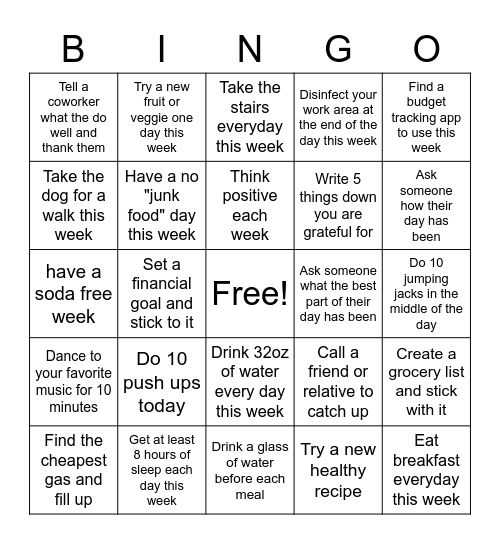 Wellness Bingo Card