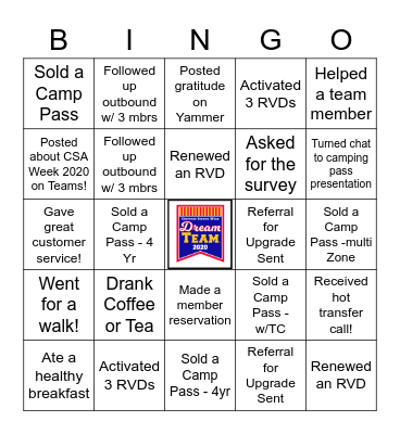 Dream Team Bingo 2020! Bingo Card