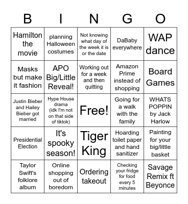 2020 and APO Bingo Card