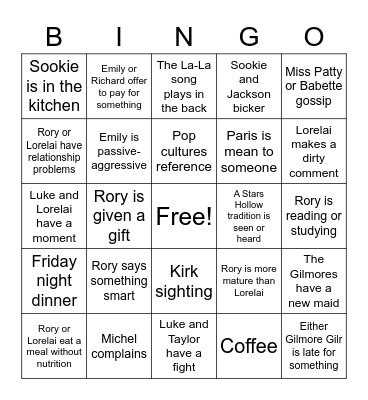 Gilmore Girls Bingo Card