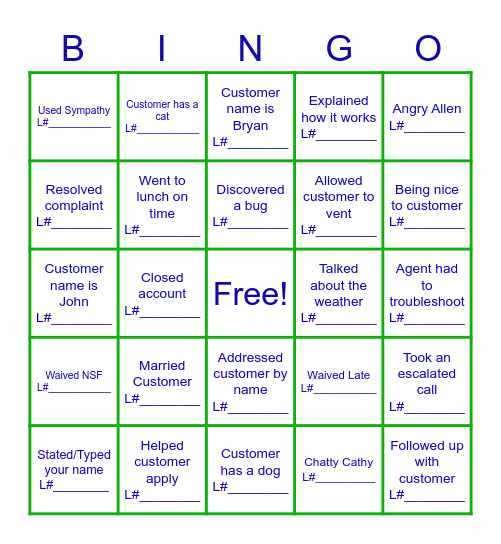 Customer Service Week Bingo Card