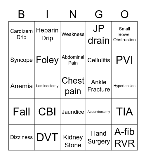 Patient Bing Bingo Card