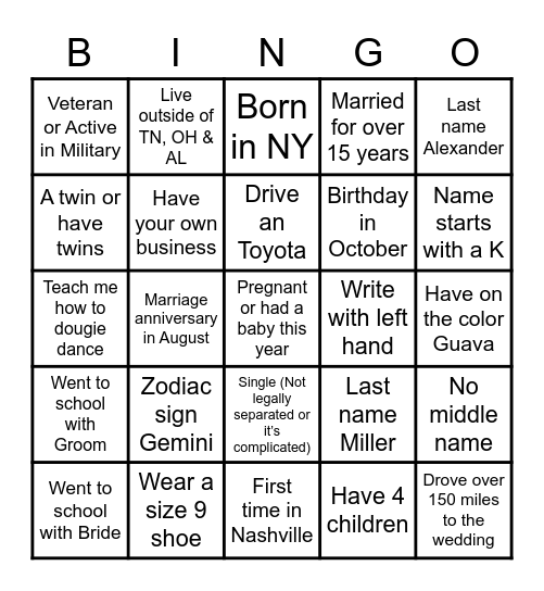 Miller’s Bingo Card