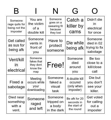 Among us bingo Card