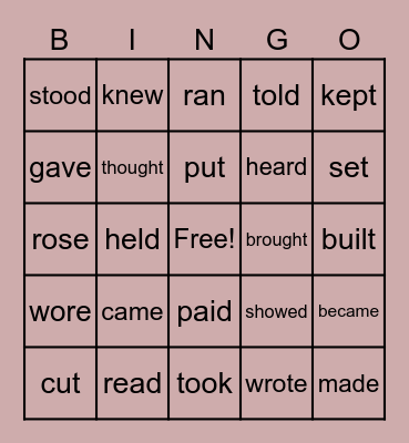 IRREGULAR VERBS Bingo Card