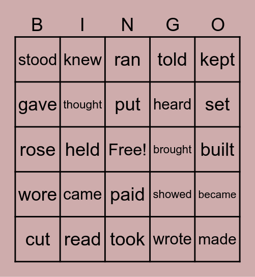 IRREGULAR VERBS Bingo Card