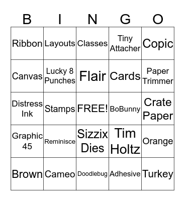 Turkey Bash Bingo Card