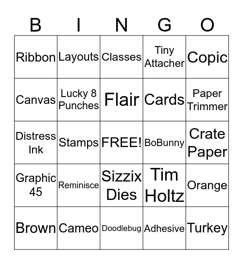 Turkey Bash Bingo Card