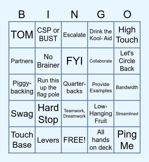 SSA - GO Bingo Card