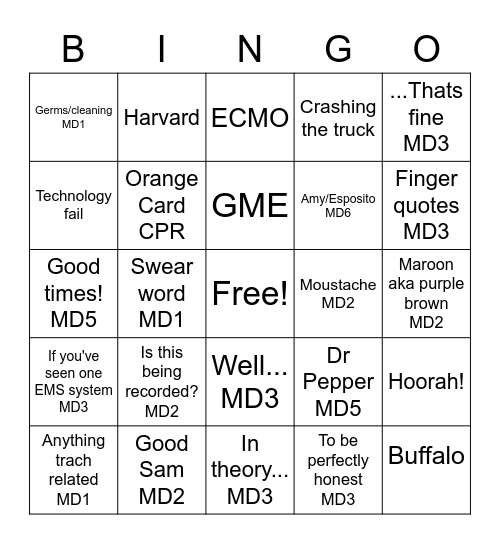 UTHSA EMS Bingo Card