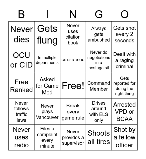 Vancouver Bingo Card