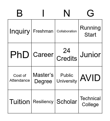 DiscoverU Week Bingo Card