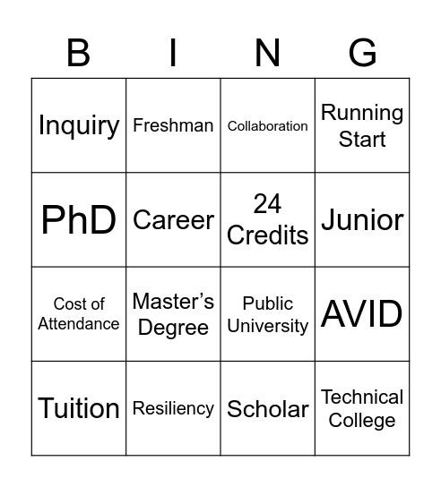 DiscoverU Week Bingo Card