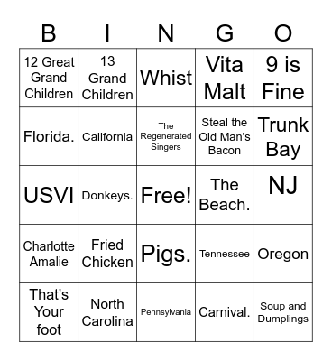 Family Bingo Card
