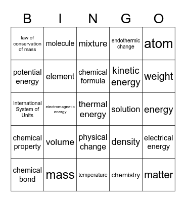 Matter Bingo Card