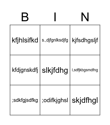 random letters Bingo Card