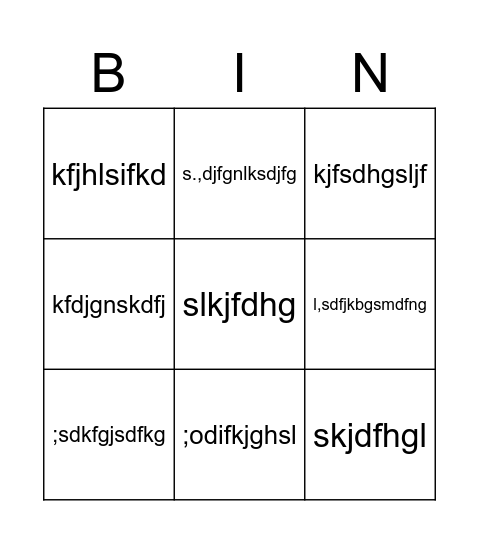 random letters Bingo Card