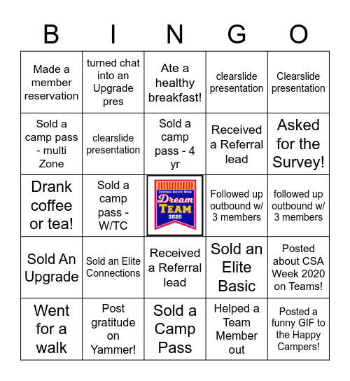 Dream Team 2020 Upgrade BINGO! Bingo Card
