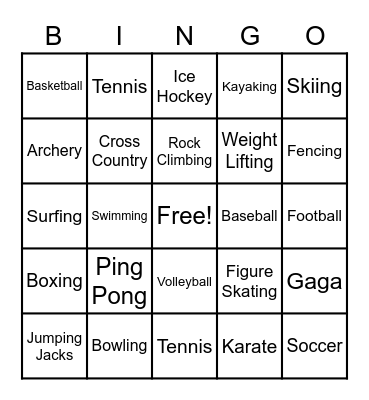 Sports Bingo Card