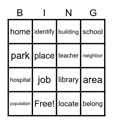 Unit 1 - Second Grade Bingo Card