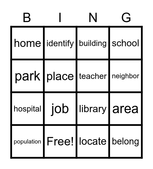 Unit 1 - Second Grade Bingo Card