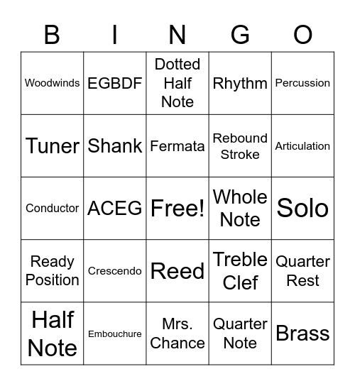 McLean Band Bingo Card