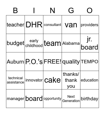 CCR Team Meeting BINGO Card