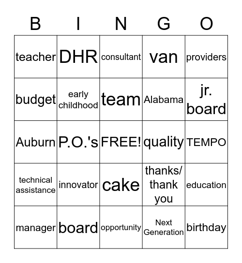 CCR Team Meeting BINGO Card