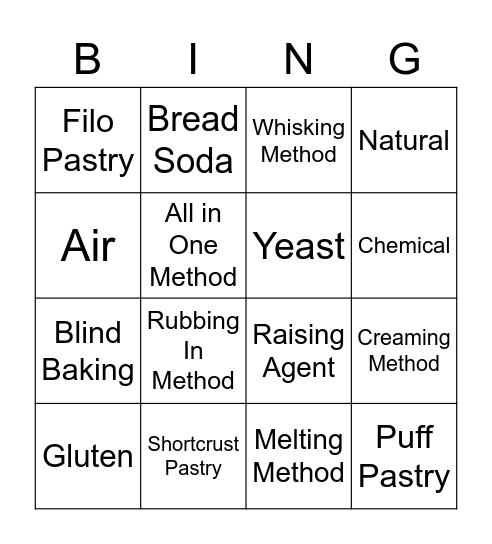 Home Baking Bingo Card